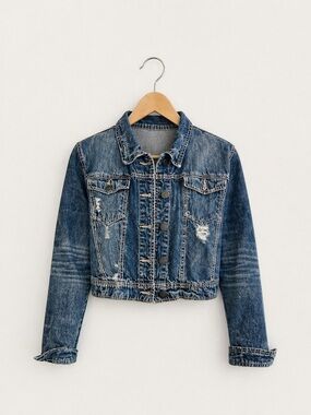 rue21 Cropped Denim Jacket Distressed Blue Jean Jacket Size Small